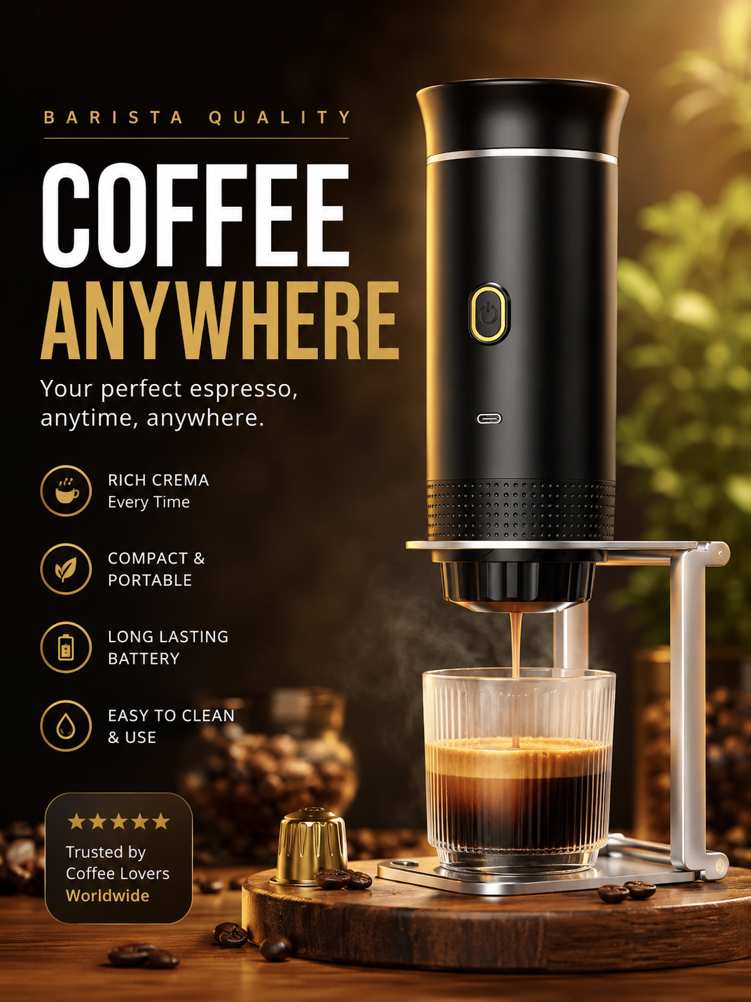 Portable Wireless Espresso Machine | 3-in-1 Coffee Maker for Capsules & Ground Coffee