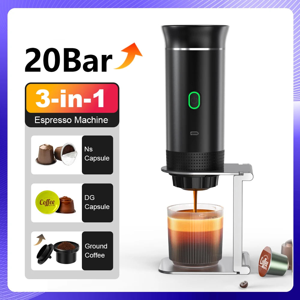 Portable Wireless Espresso Machine | 3-in-1 Coffee Maker for Capsules & Ground Coffee