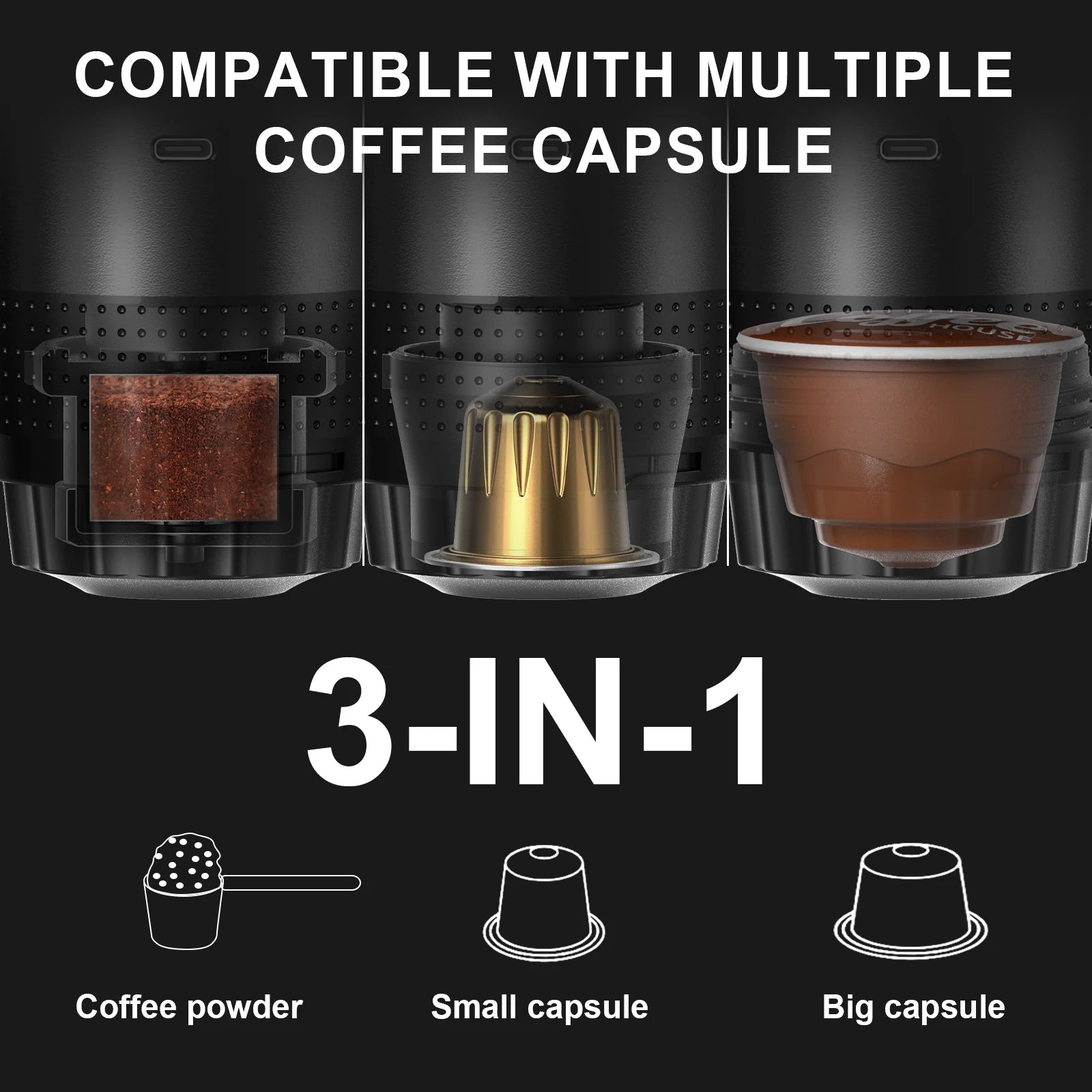 Portable Wireless Espresso Machine | 3-in-1 Coffee Maker for Capsules & Ground Coffee